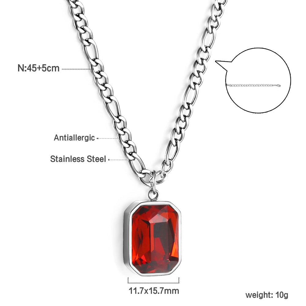 Rectangular Pendant with White Diamonds Necklace 45+5cm asonjewelry